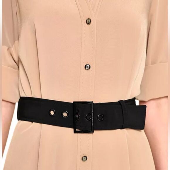 Karl Lagerfeld Paris Belted Shirt Midi Dress NWOT - Picture 3 of 4